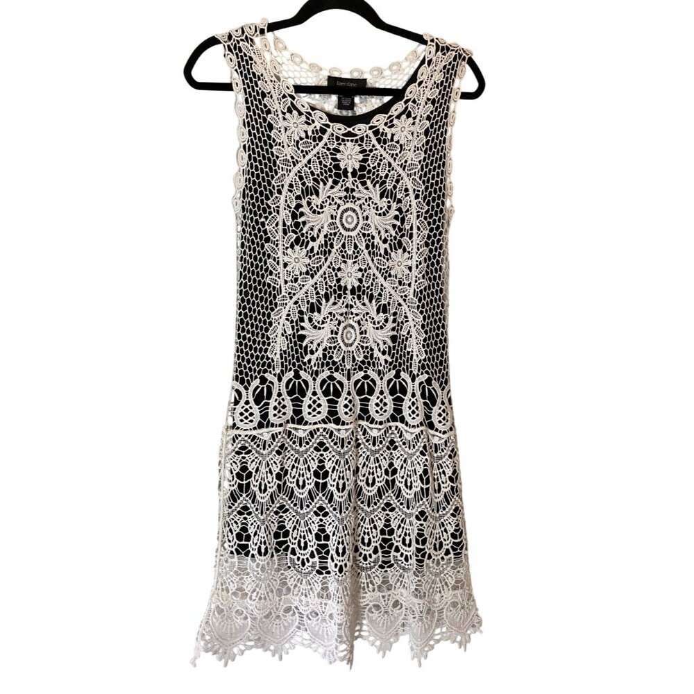 Karen Kane White Lace Overlay Sleeveless Dress Black Lining Small